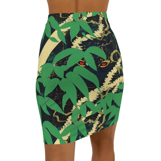 Black Wolf Skirt, High Waisted Pencil Skirt, Short Summer Skirt, Handmade Green Mini Skirt, Skirts for Women