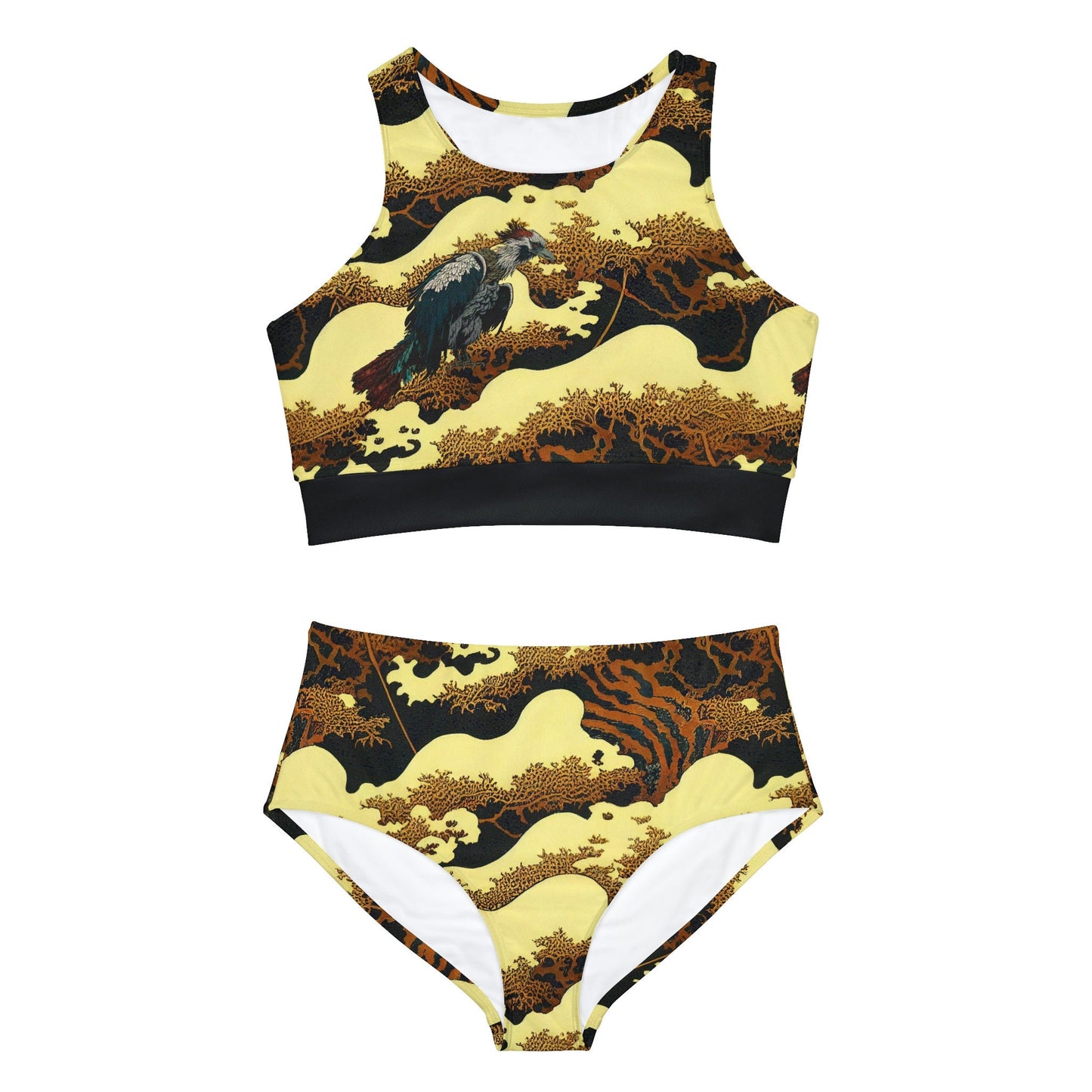 Gold Forest Sports Bikini, Two Piece Bikini Set, Vulture Print Sexy Bikini, Sporty Bikini Set, Extreme Bikini For Girls