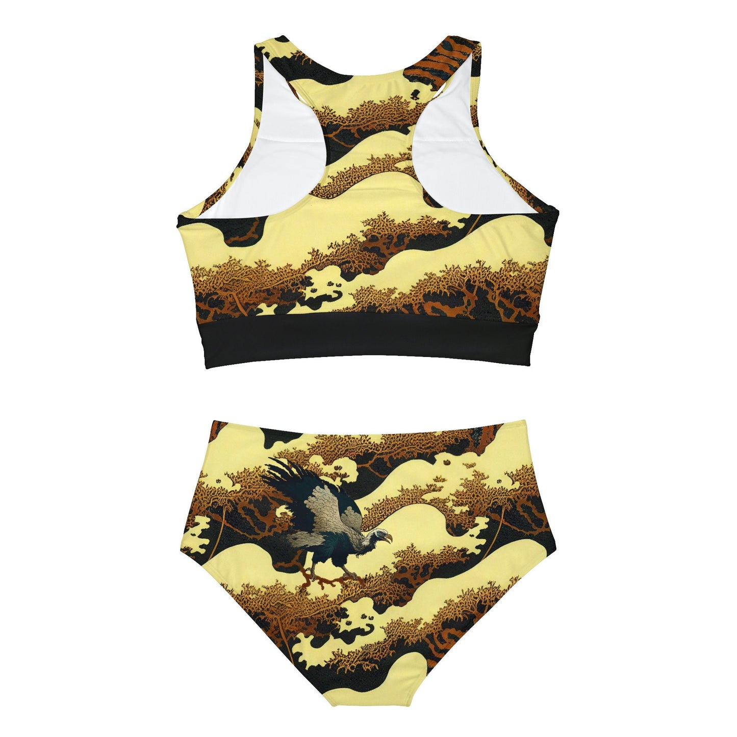 Gold Forest Sports Bikini, Two Piece Bikini Set, Vulture Print Sexy Bikini, Sporty Bikini Set, Extreme Bikini For Girls