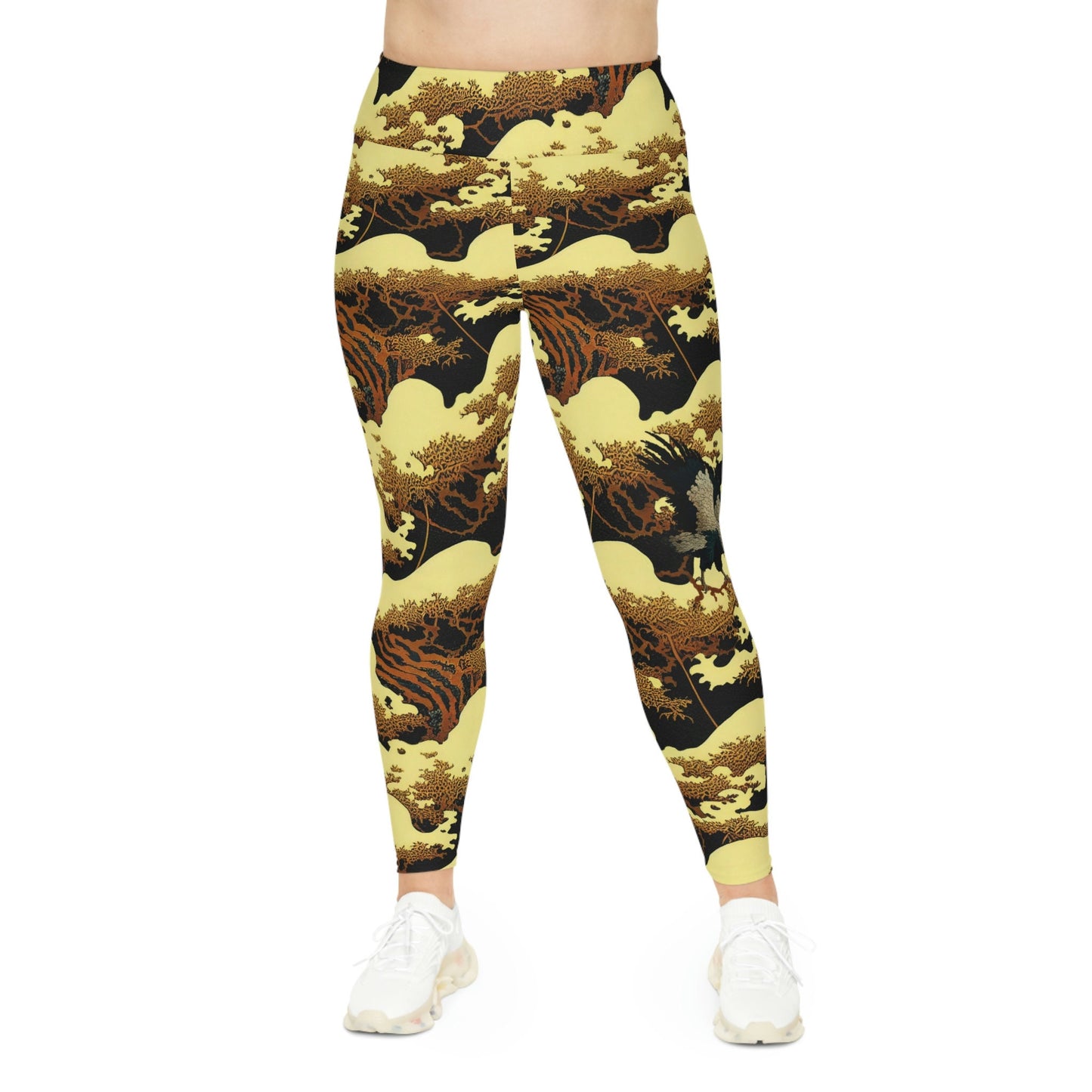 Gold Forest Vulture Plus Size Leggings, Spandex Leggings, High Waist Leggings for Women, Yoga Leggings, Fitness Leggings