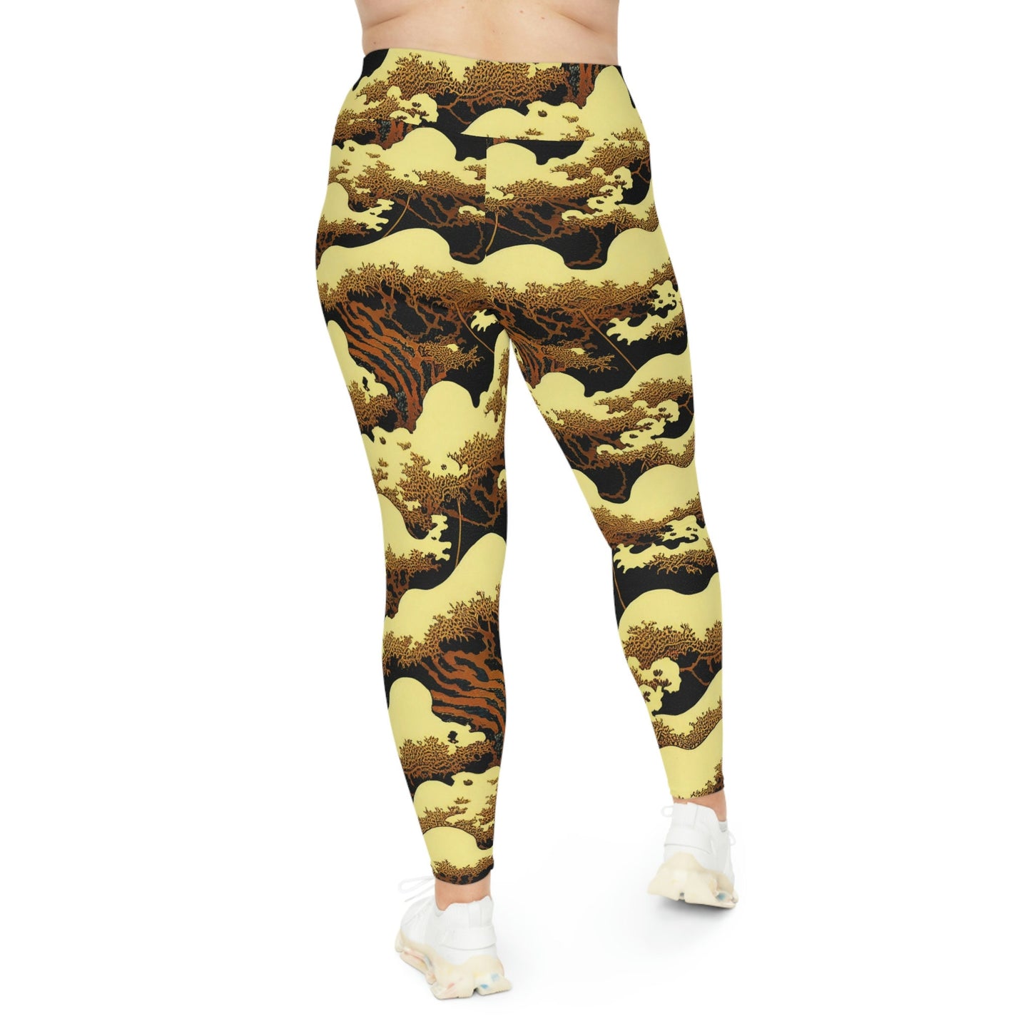 Gold Forest Vulture Plus Size Leggings, Spandex Leggings, High Waist Leggings for Women, Yoga Leggings, Fitness Leggings