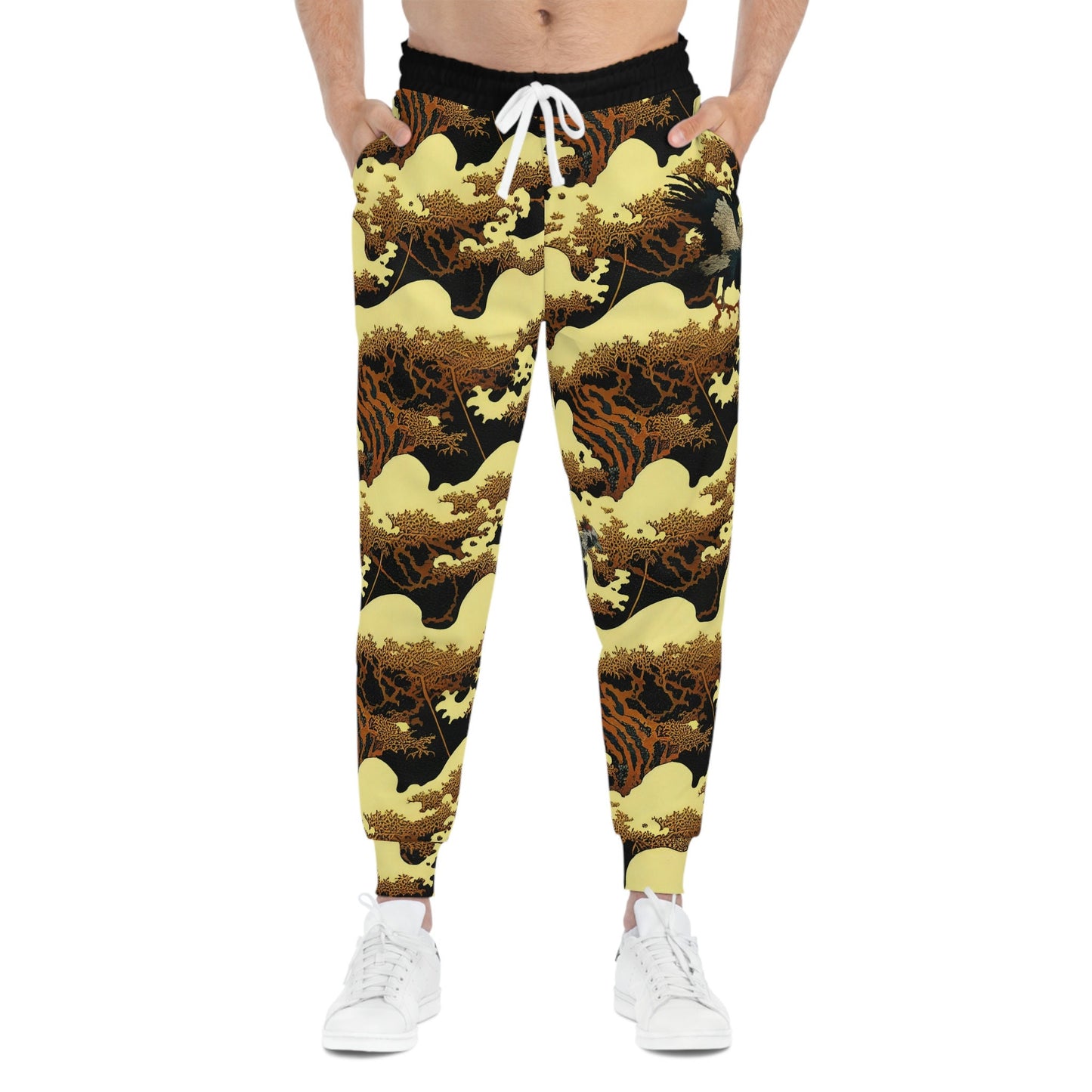 Gold Forest Vulture Mens Joggers, Bird Clothing High Waisted Joggers, Athletic Clothing Mens Yoga Pants, Streetwear Pants