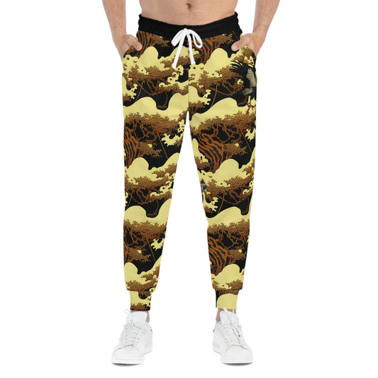 Gold Forest Vulture Mens Joggers, Bird Clothing High Waisted Joggers, Athletic Clothing Mens Yoga Pants, Streetwear Pants