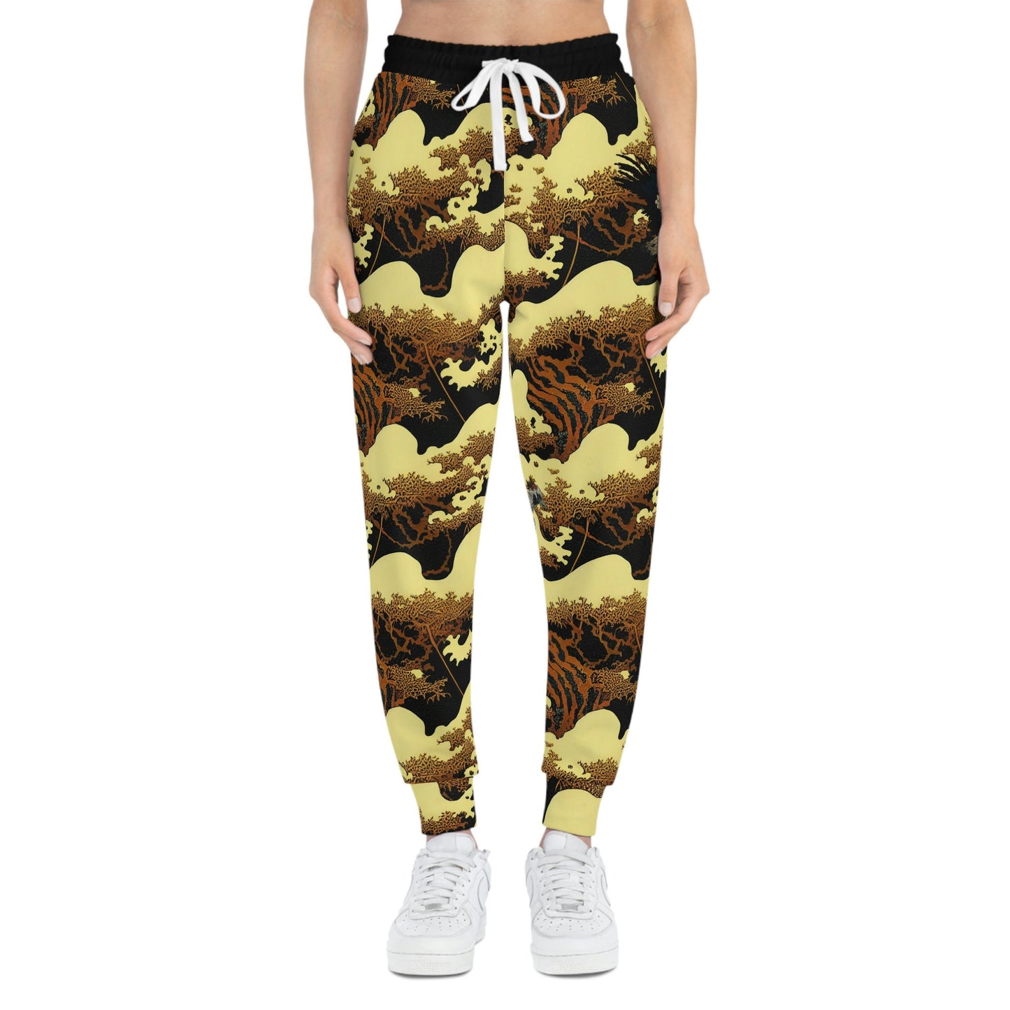 Gold Forest Vulture Mens Joggers, Bird Clothing High Waisted Joggers, Athletic Clothing Mens Yoga Pants, Streetwear Pants