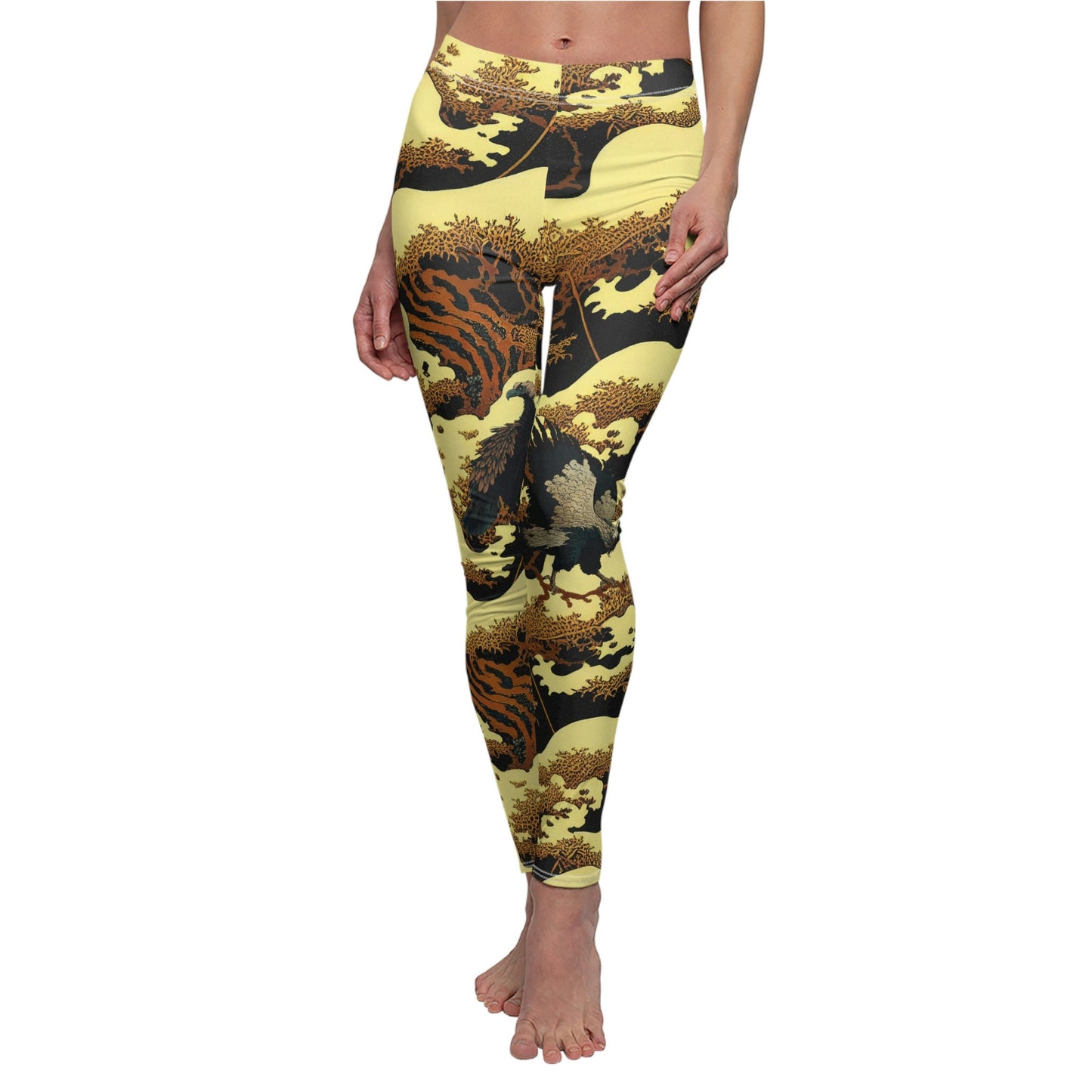 Gold Forest Vulture Workout Leggings, Cut & Sew Leggings for Women, Fitness Leggings, Gym Leggings, Yoga Leggings