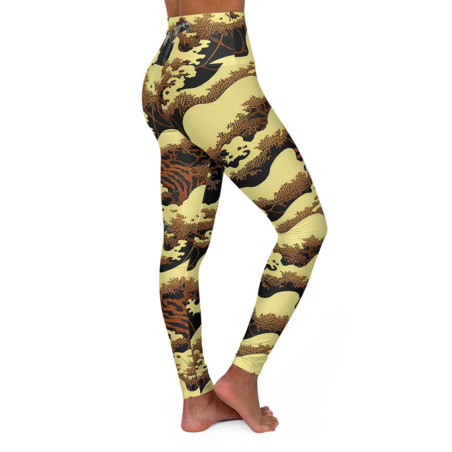 Gold Forest Vulture Yoga Leggings, High Waist Leggings, Plus Size Leggings for Women, Fitness Leggings, Gym Leggings