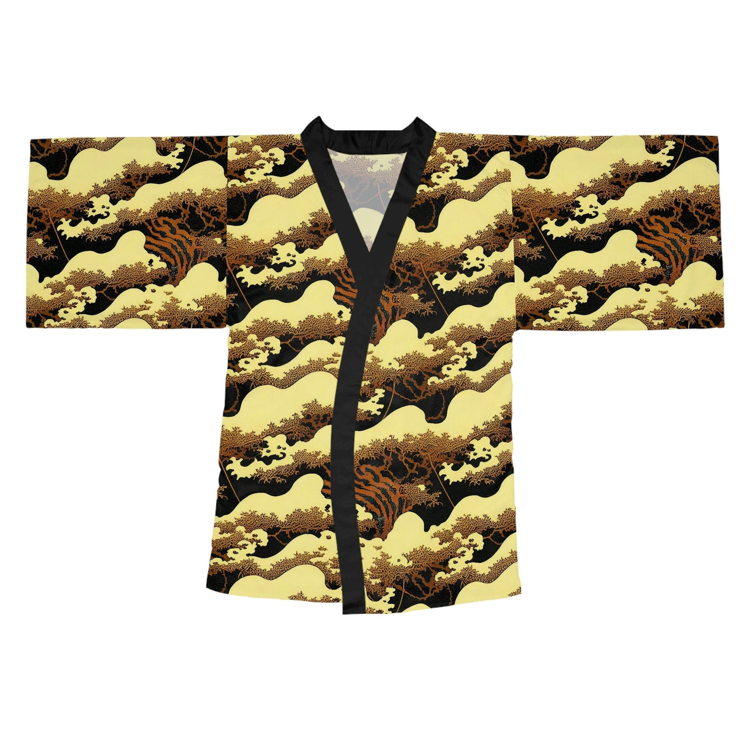 Gold Forest Vulture Long Sleeve Kimono Robe, Bird Clothing Boho Kimono Robe, Japanese Kimono Robe for Women, Traditional Clothing