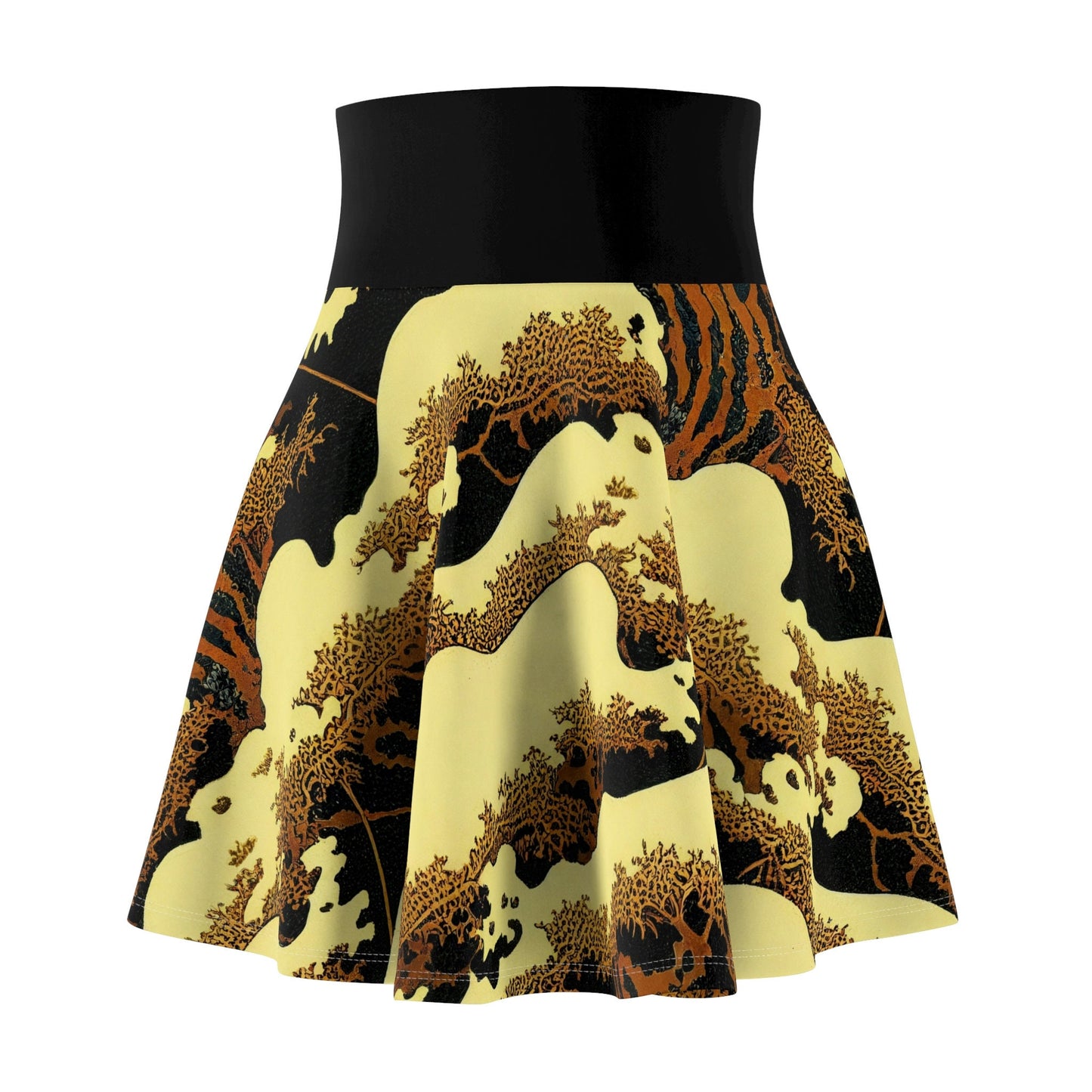Gold Forest Skater Skirt, Women's Skater Skirt, Women's Skirt, High Waisted Skirt, Short Skirt for Women, Handmade Skirt