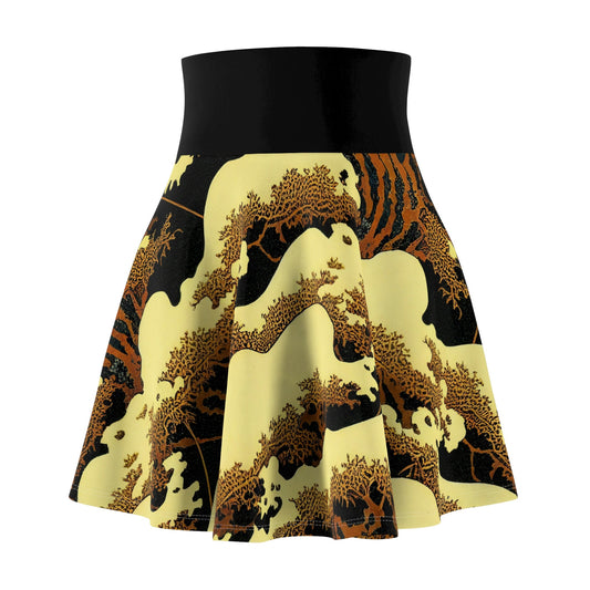 Gold Forest Skater Skirt, Women's Skater Skirt, Women's Skirt, High Waisted Skirt, Short Skirt for Women, Handmade Skirt