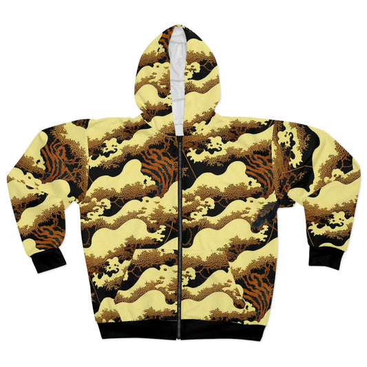 Gold Forest Hoodie, Unisex Zip Up Hoodie, Aesthetic Tree Hoodie, Comfy Graphic Hoodie, Winter Nature Hoodie With Pocket