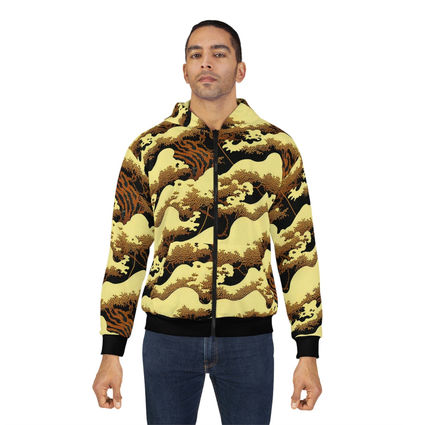 Gold Forest Hoodie, Unisex Zip Up Hoodie, Aesthetic Tree Hoodie, Comfy Graphic Hoodie, Winter Nature Hoodie With Pocket