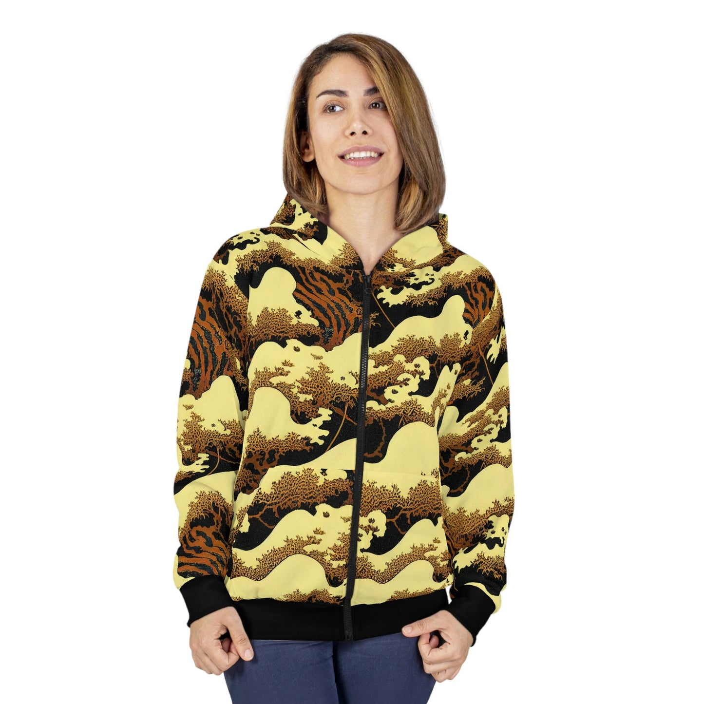 Gold Forest Hoodie, Unisex Zip Up Hoodie, Aesthetic Tree Hoodie, Comfy Graphic Hoodie, Winter Nature Hoodie With Pocket