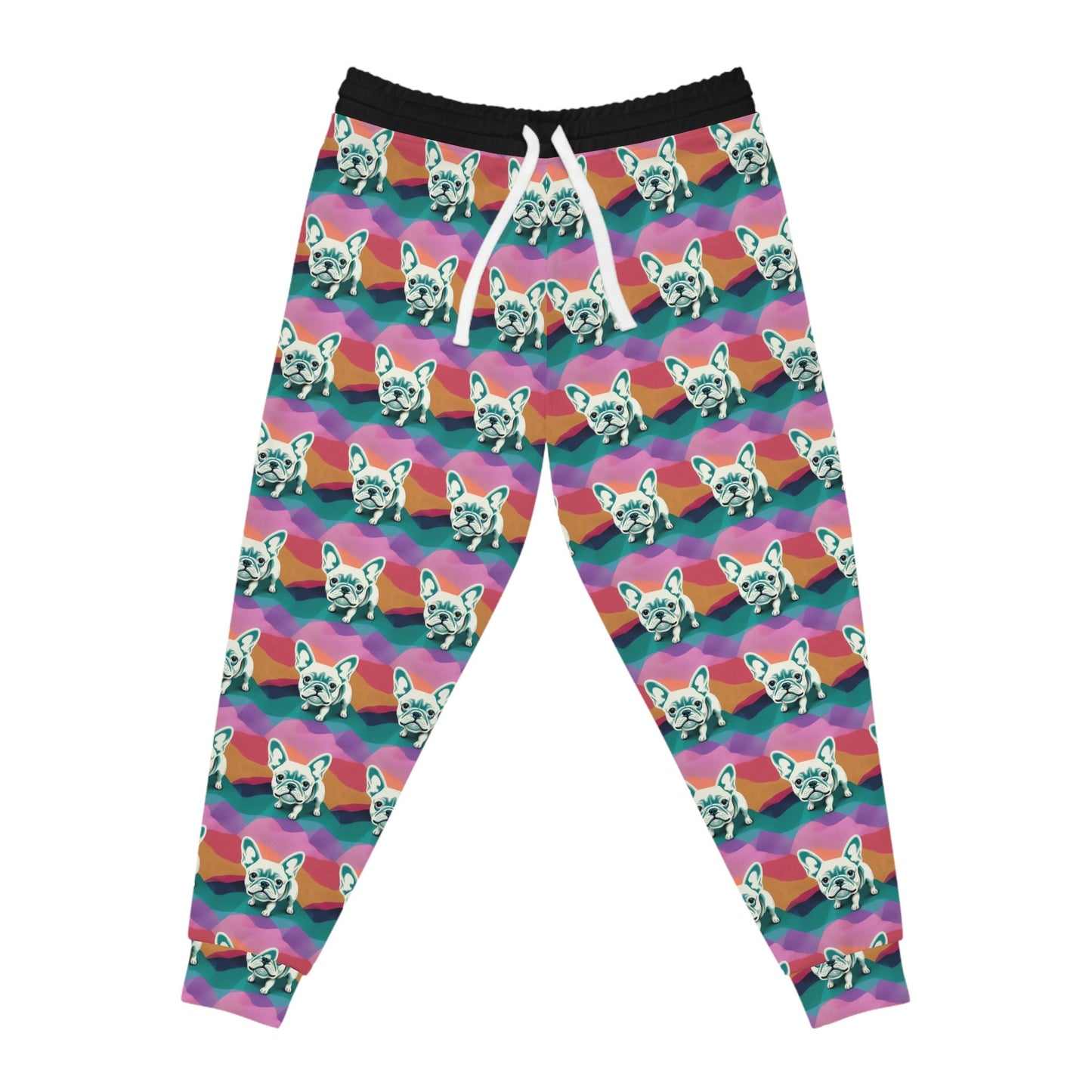 French Bulldog Pattern Mens Joggers, Frenchie Design High Waisted Joggers, Pastel Colors Mens Yoga Pants, Athletic Clothing Streetwear Pants