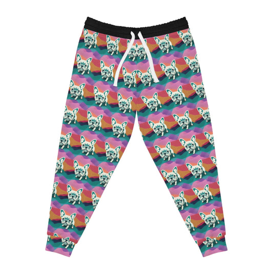 French Bulldog Pattern Mens Joggers, Frenchie Design High Waisted Joggers, Pastel Colors Mens Yoga Pants, Athletic Clothing Streetwear Pants