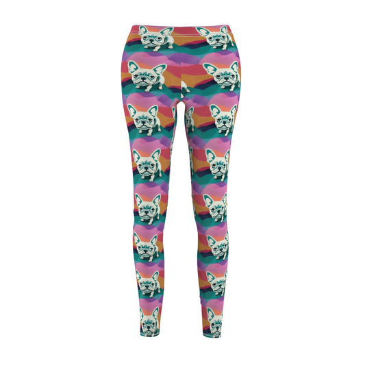 French Bulldog Pattern Workout Leggings, Pastel Leggings, Cut & Sew Leggings, Colorful Leggings for Women, Fitness Leggings
