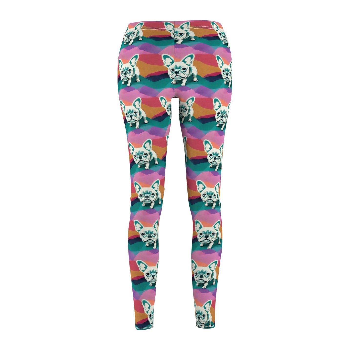 French Bulldog Pattern Workout Leggings, Pastel Leggings, Cut & Sew Leggings, Colorful Leggings for Women, Fitness Leggings