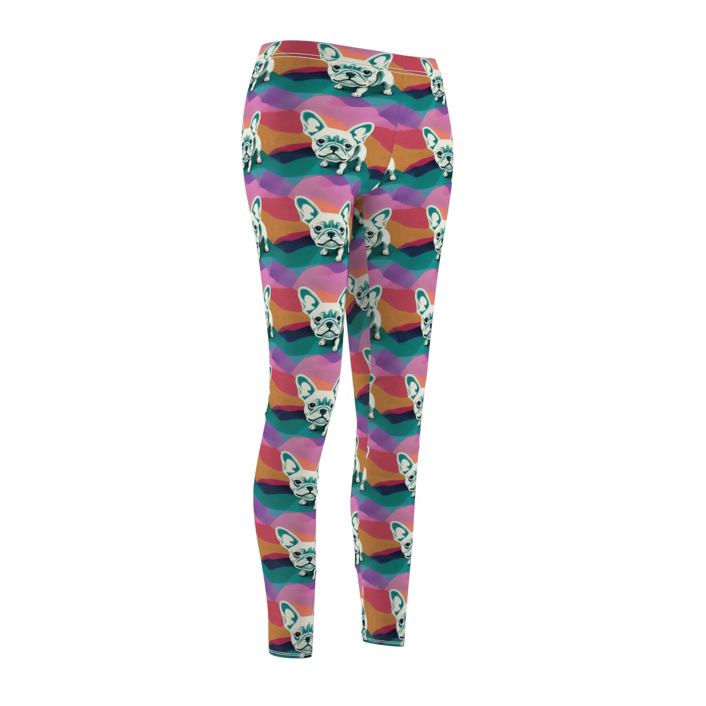 French Bulldog Pattern Workout Leggings, Pastel Leggings, Cut & Sew Leggings, Colorful Leggings for Women, Fitness Leggings