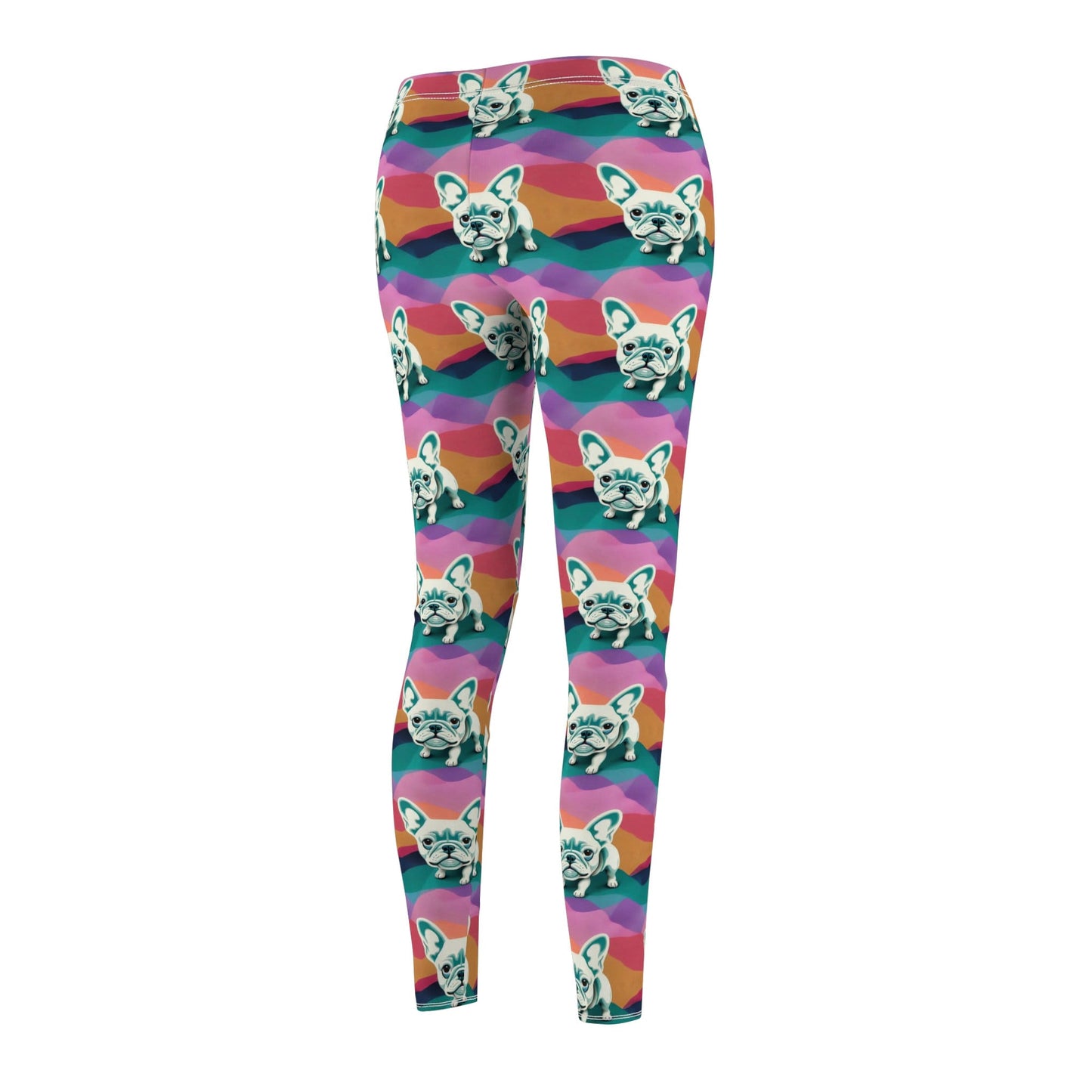 French Bulldog Pattern Workout Leggings, Pastel Leggings, Cut & Sew Leggings, Colorful Leggings for Women, Fitness Leggings