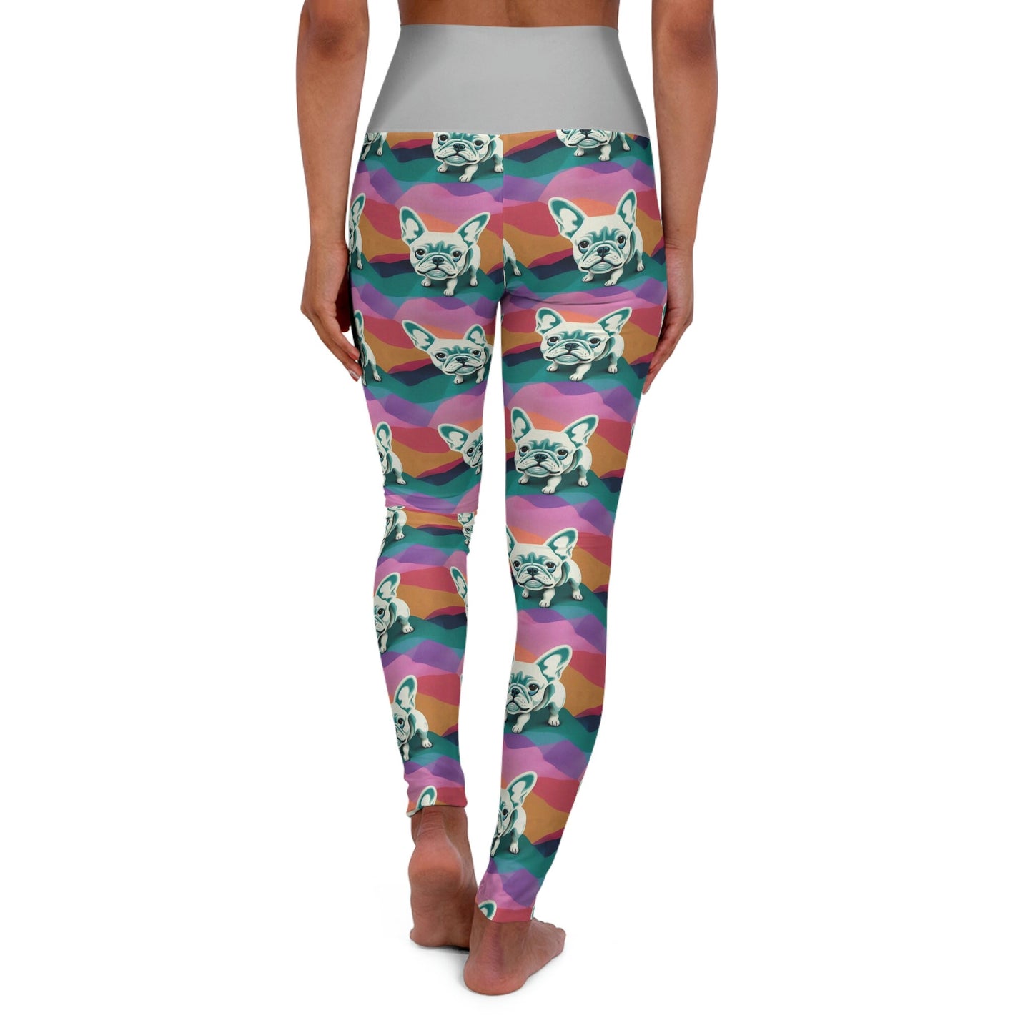 French Bulldog Pattern Leggings, Pastel Leggings, High Waist Leggings, Plus Size Leggings for Women, Fitness Leggings