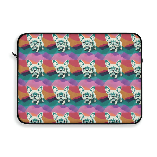 Pastel Pattern French Bulldog Laptop Sleeve, Animal Laptop Case, Laptop Organizer Zipper Pouch, Dog Laptop Travel Case