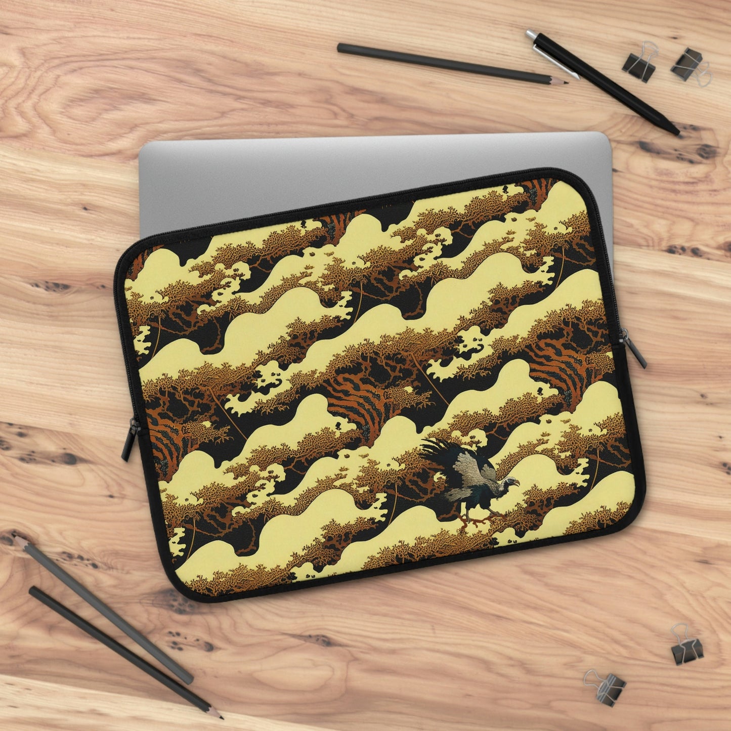 Gold Forest Vulture Laptop Sleeve, Bird Laptop Case, Laptop Organizer Zipper Pouch, Laptop Travel Case, Nature Laptop Pouch