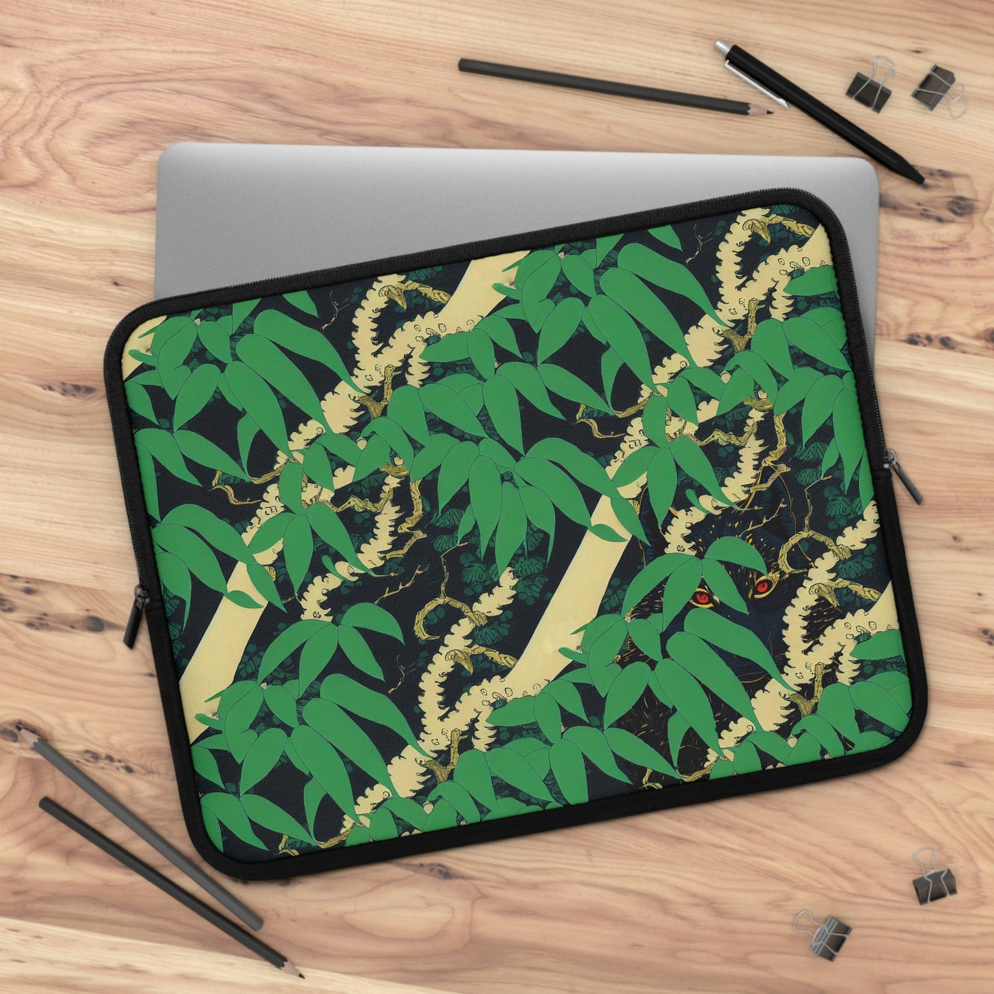 Jungle Pattern Black Wolf Laptop Sleeve, Animal Laptop Case, Laptop Organizer Zipper Pouch, Laptop Travel Case, Laptop Pouch