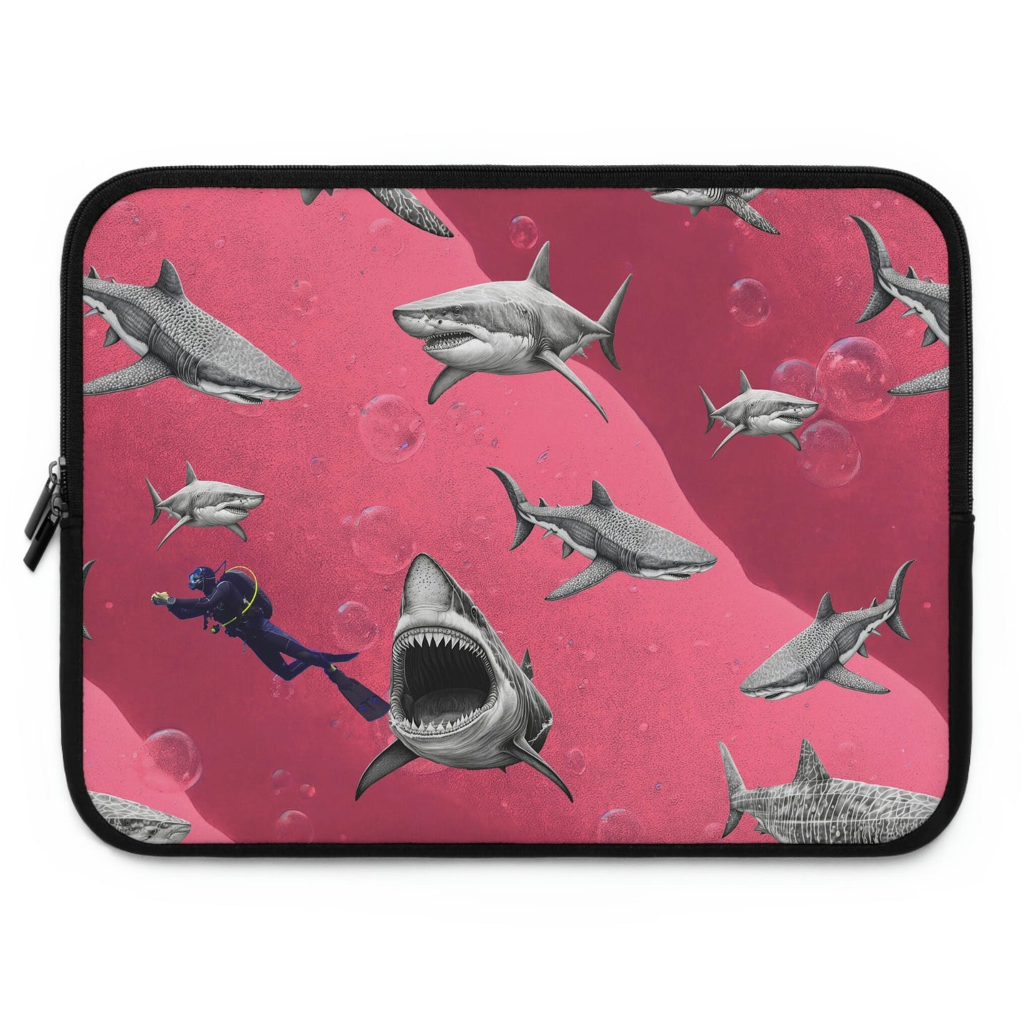 Sharks Laptop Sleeve, Pink Sea Laptop Travel Case, Scuba Laptop Case, Laptop Organizer Zipper Pouch, Laptop Accessories