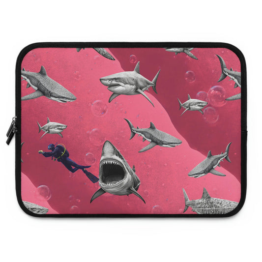 Sharks Laptop Sleeve, Pink Sea Laptop Travel Case, Scuba Laptop Case, Laptop Organizer Zipper Pouch, Laptop Accessories