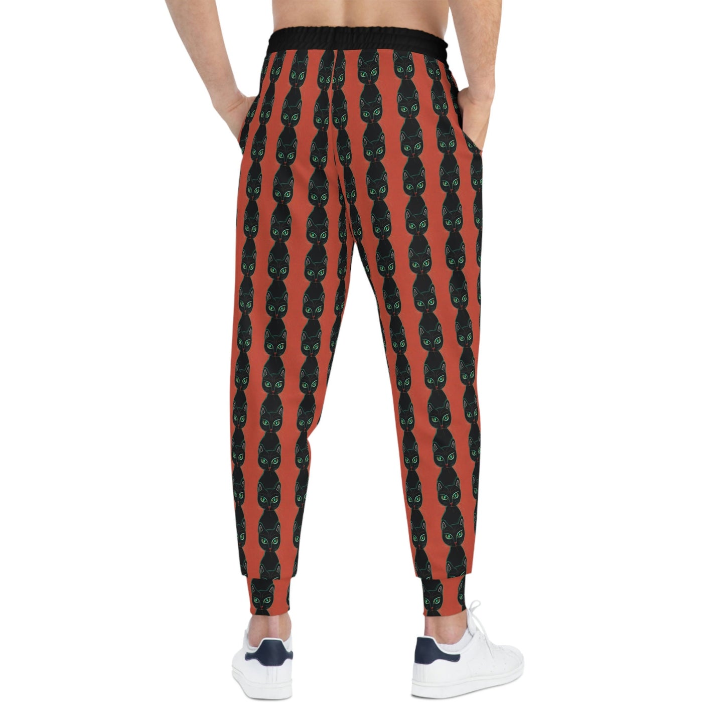 Green Eyed Cat Pattern Mens Joggers, Cat Clothing High Waisted Joggers, Animal Clothing Mens Yoga Pants, Streetwear Pants