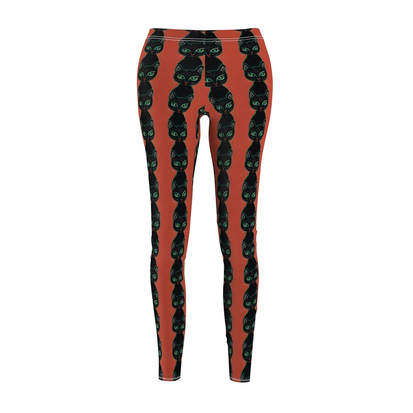 Green Eyed Cat Pattern Women Leggings, Cut & Sew Yoga Leggings for Women, Fitness Leggings for Girls, Gym Leggings