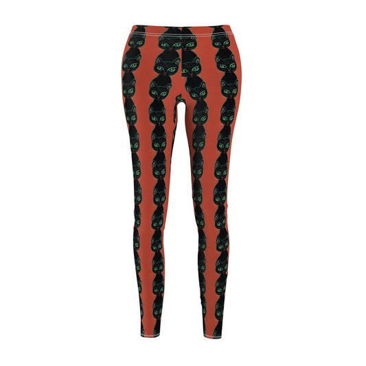 Green Eyed Cat Pattern Women Leggings, Cut & Sew Yoga Leggings for Women, Fitness Leggings for Girls, Gym Leggings