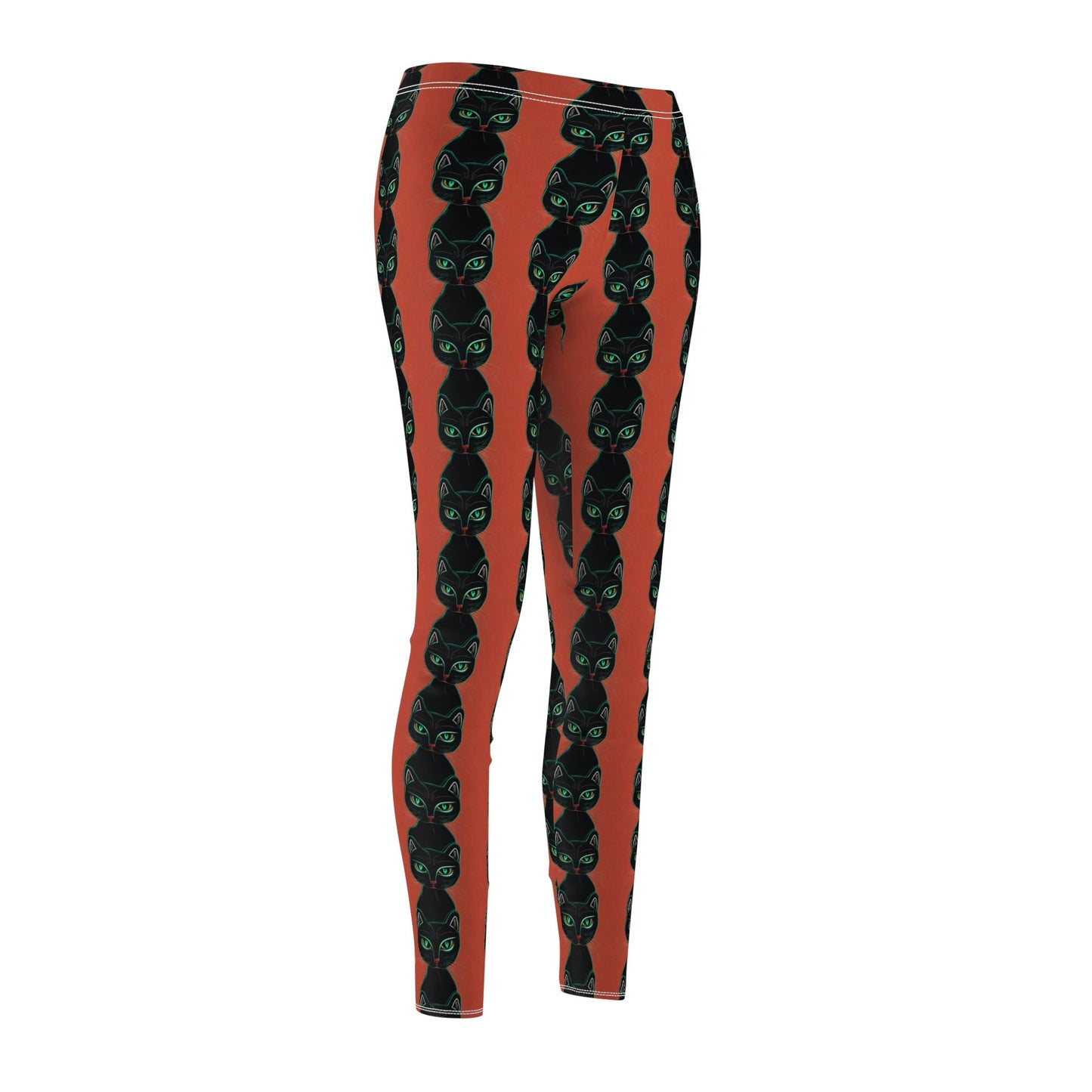 Green Eyed Cat Pattern Women Leggings, Cut & Sew Yoga Leggings for Women, Fitness Leggings for Girls, Gym Leggings