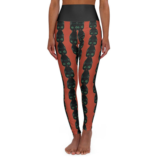 Green Eyed Cat High Waist Leggings, Yoga Leggings, Plus Size Leggings for Women, Fitness Leggings for Girls