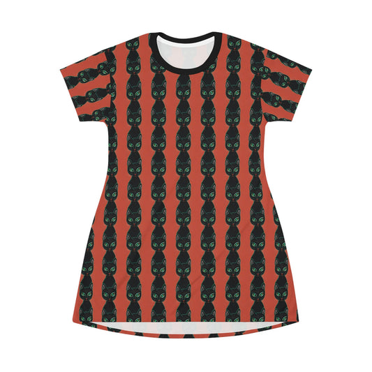 Green Eyed Cat Lover Shirt Dress, Aesthetic Cat Tshirt Dress, Women Oversized Tshirt Dress, Summer Shirt Cat Lover Gift