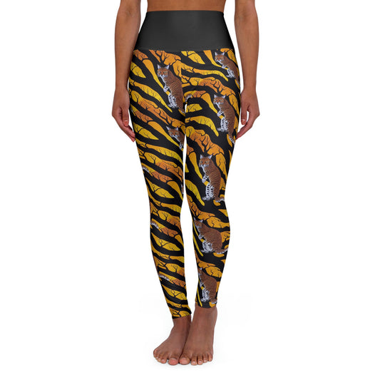 Bobcat on Forest Leggings, High Waist Yoga Leggings, Spooky Leggings for Women, Fitness Leggings, Workout Leggings