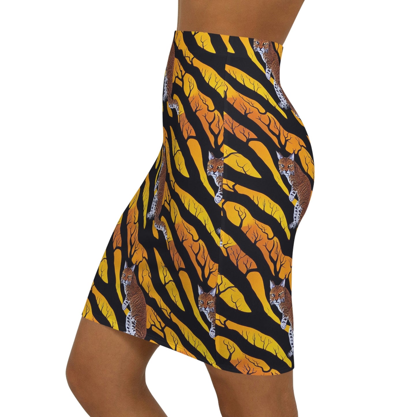 Bobcat Pencil Skirt, Spooky Forest Style Cat Skirt, Women's Skirt, High Waisted Skirt, Short Skirt for Women, Handmade Skirt