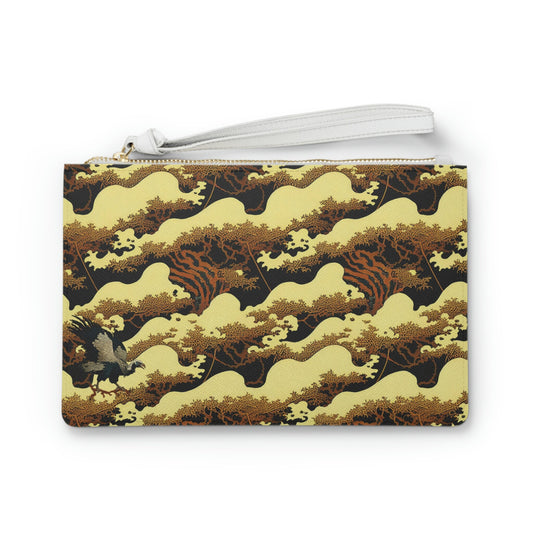 Gold Clutch Bag For Women, Small Forest Vulture Wedding Clutch, Vegan Leather Make Up Bag, Clutch Bag Gift For Woman