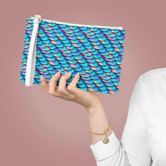 Mermaid Scales Clutch Bag, Vegan Leather Zipper Bag, Bridesmaid Clutch, Bachelorette Bag For Women, Cosmetic Bag