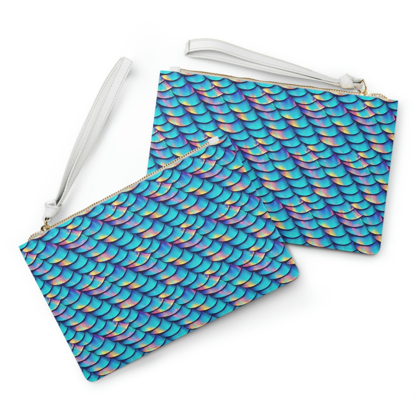 Mermaid Scales Clutch Bag, Vegan Leather Zipper Bag, Bridesmaid Clutch, Bachelorette Bag For Women, Cosmetic Bag