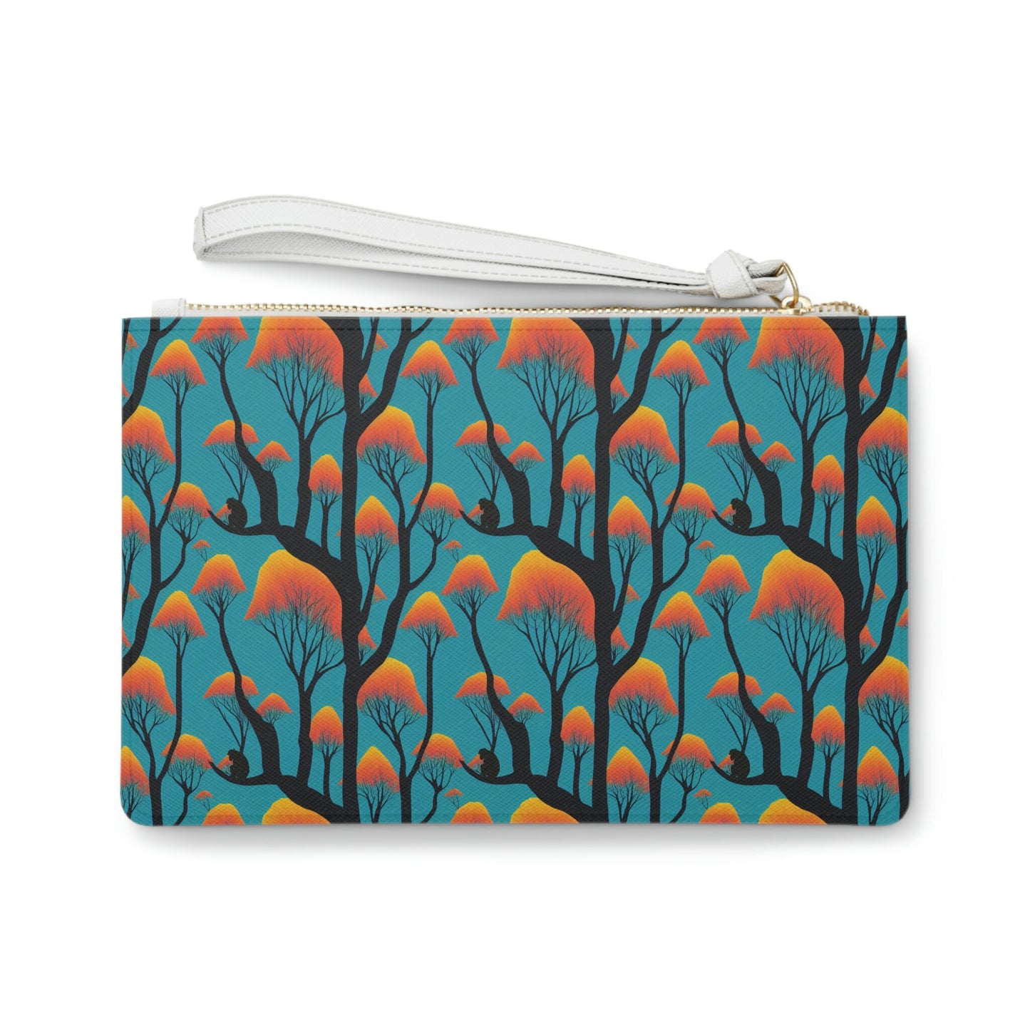Blue Orange Purse, Orange Forest Clutch Bag, Vegan Leather Wedding Clutch, Make Bag For Women, Bridesmaid Gift Bag