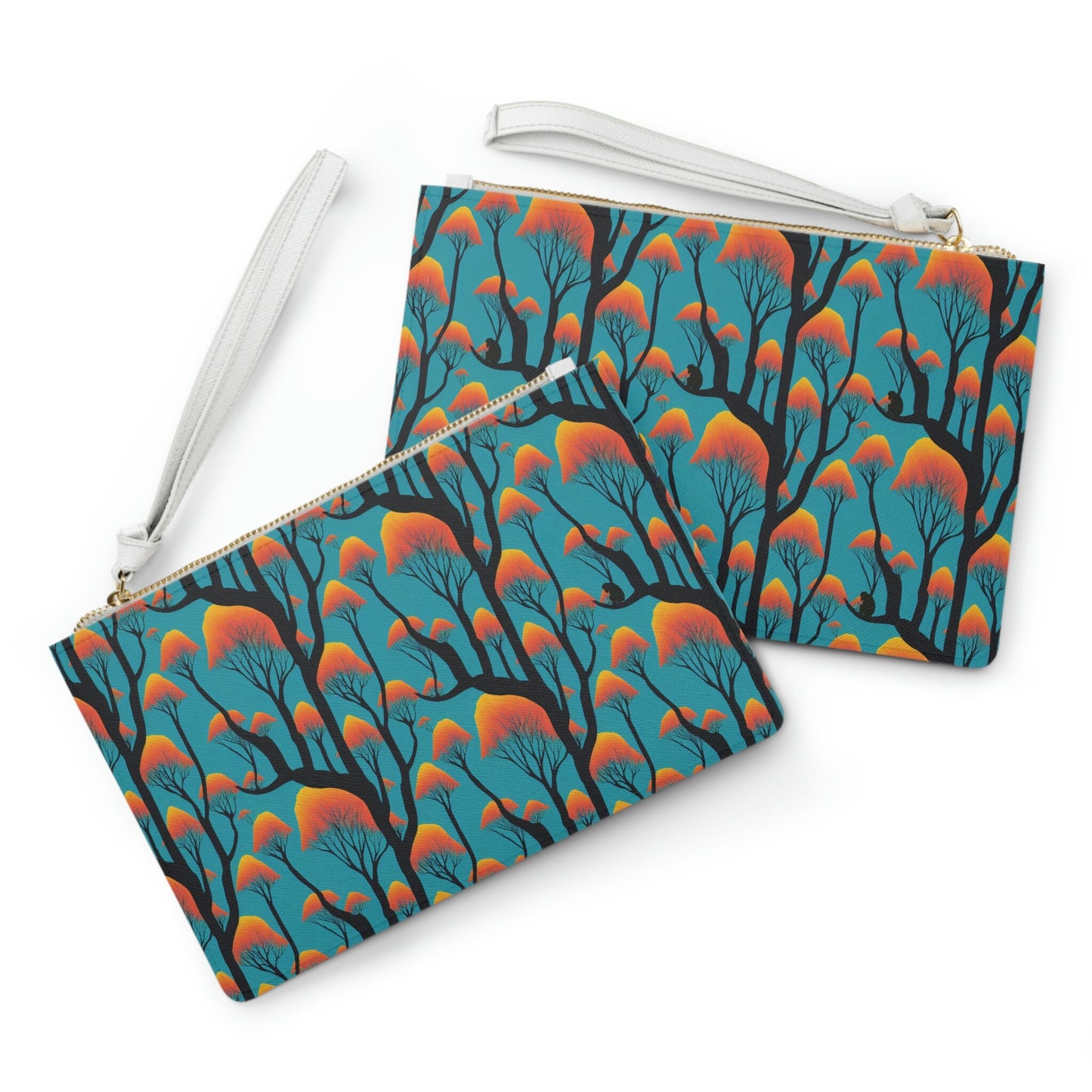 Blue Orange Purse, Orange Forest Clutch Bag, Vegan Leather Wedding Clutch, Make Bag For Women, Bridesmaid Gift Bag