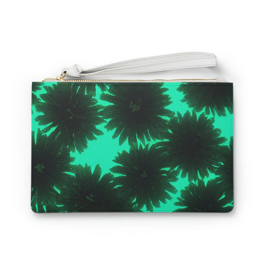 Floral Clutch Bag, Flowers Aqua Green Clutch Bag, Make Up Clutch Bag For Women, Bridal Party Bags, Vegan Leather Bag