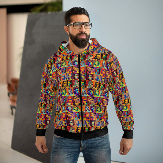 Neanderthal Portraits Pop Art Unisex Zip Hoodie, Retro Art Printed Hoodie, Aesthetic Pop Art Hoodie, Winter Fashion Zip Hoodie