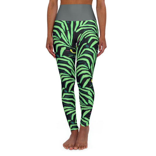 Yellow Eyed Cat Leggings, Green Pattern Leggings, Spooky Leggings, Workout Leggings for Women, Fitness Leggings