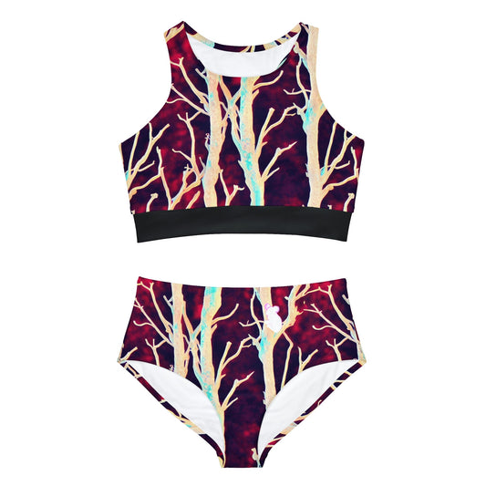 Purple High Waisted Bikini Set, Forest Print Sporty Bikini Set, Girls Sexy Bikini, Two Piece Summer Bikini Set For Women
