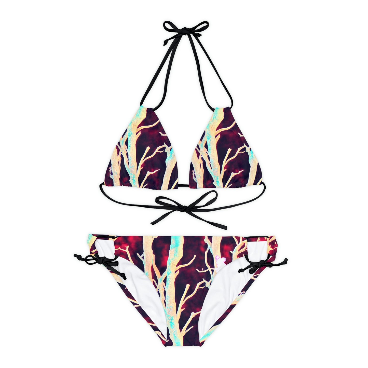Purple Strappy Bikini Set, Forest Print Sexy Bikini Set, Girls Tiny Bikini, Two Piece Summer Clothing, Gift For Women