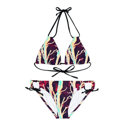 Purple Strappy Bikini Set, Forest Print Sexy Bikini Set, Girls Tiny Bikini, Two Piece Summer Clothing, Gift For Women