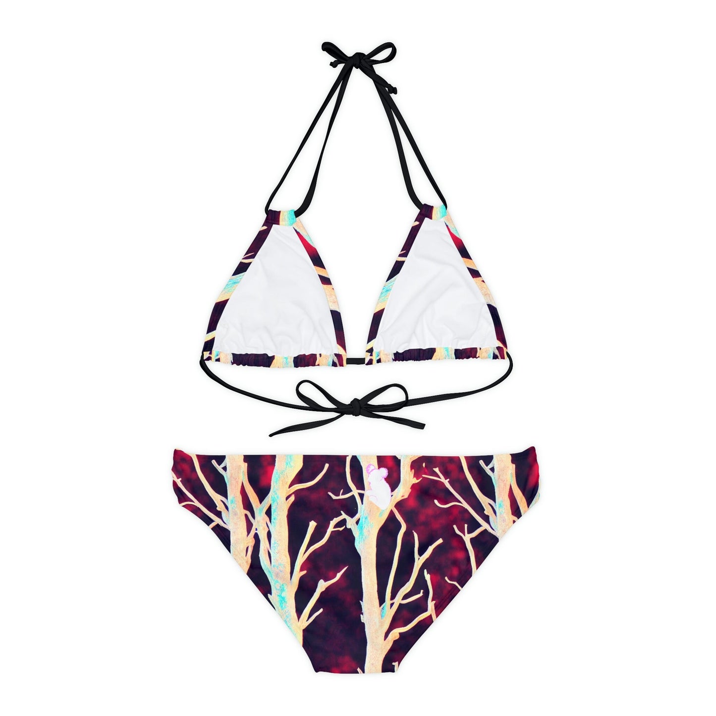 Purple Strappy Bikini Set, Forest Print Sexy Bikini Set, Girls Tiny Bikini, Two Piece Summer Clothing, Gift For Women