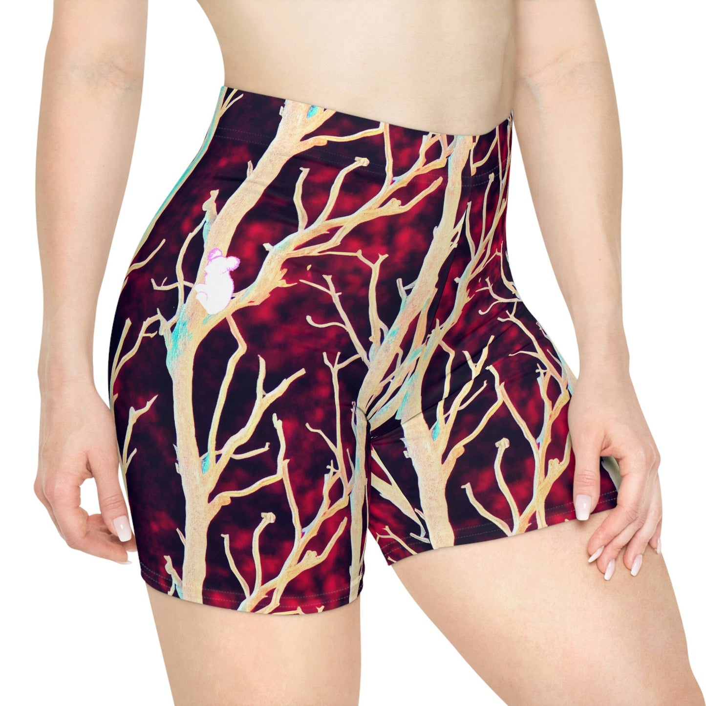 Purple Forest Koala Bear Women Biker Shorts, Animal Clothing Workout Shorts, Natural Clothing Gym Shorts, Sexy Booty Shorts