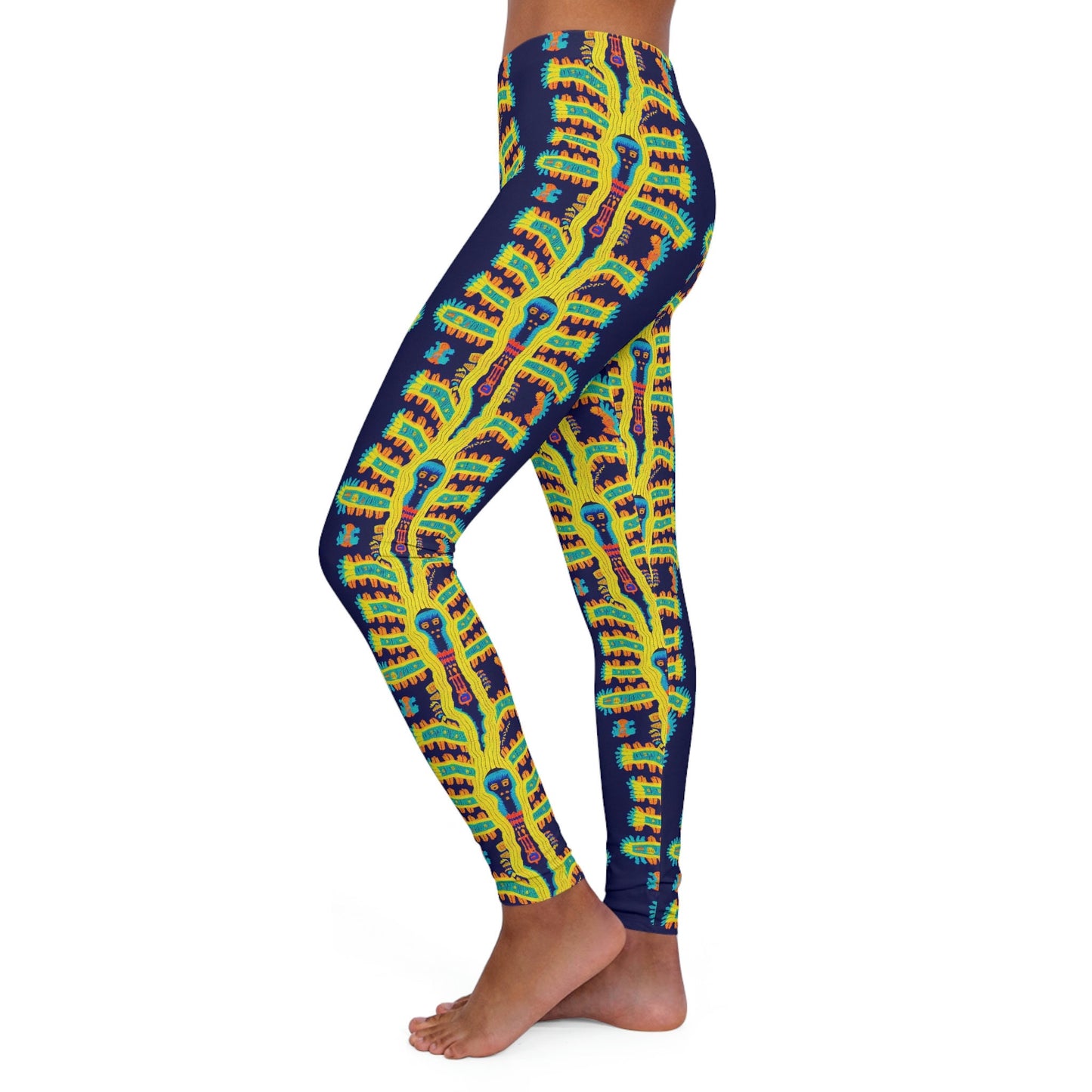 Cryptid Huichol Style Workout Leggings, Women's Spandex Leggings, High Waist Leggings, Yoga Leggings, Animal Leggings